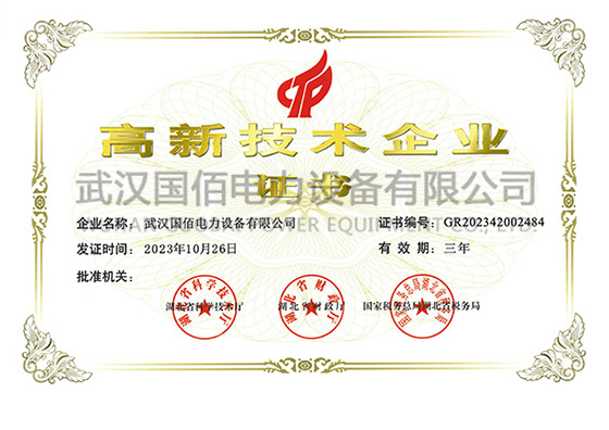 武漢國佰電力設備有限公司高企證書